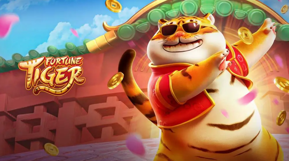 Fortune Tiger character wearing sunglasses with gold coins